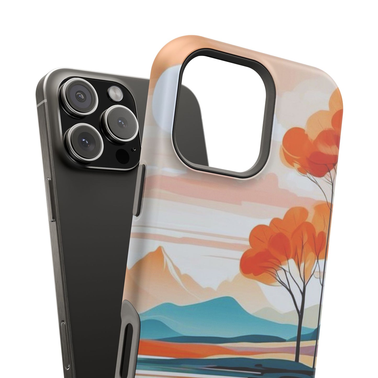 Serene Sunset Lake MagSafe iPhone Case – Minimalist Landscape Art, Dual-Layer Protection