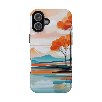 Serene Sunset Lake MagSafe iPhone Case – Minimalist Landscape Art, Dual-Layer Protection