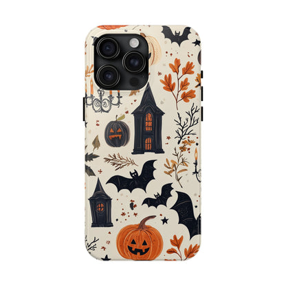 Haunted Halloween iPhone Case – Haunted House, Bats, and Pumpkins Design