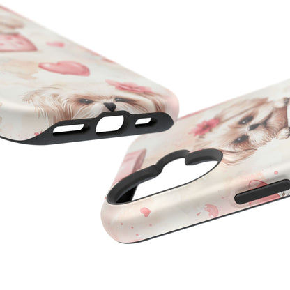 Floral Puppy in Teacup MagSafe iPhone Case – Cute Pink Flower Design, Tough Dual-Layer Protection