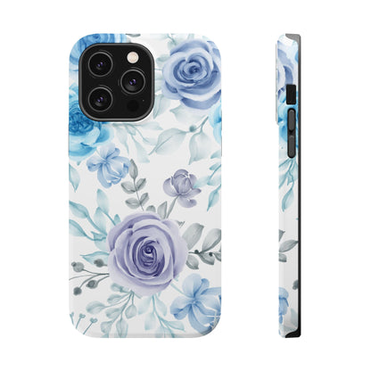 Elegant Blue & Violet Roses MagSafe Case – Artistic Floral Protection with Magnetic Charging Compatibility