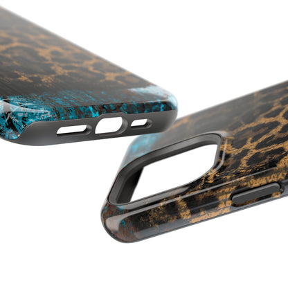 Boho Leopard and Turquoise Tough MagSafe iPhone Case – Rustic Western Design with Dual-Layer Protection