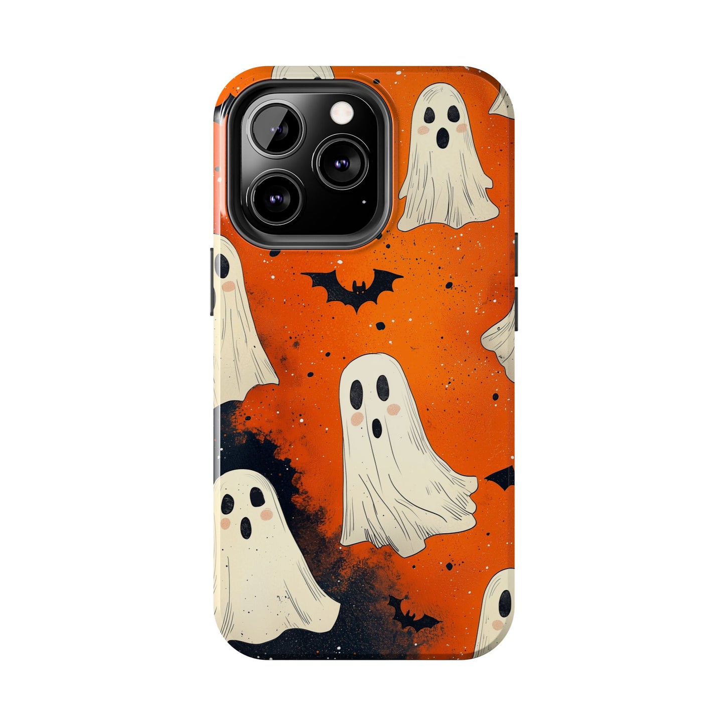 Spooky Ghosts & Bats iPhone Case – Vibrant Orange Halloween Design