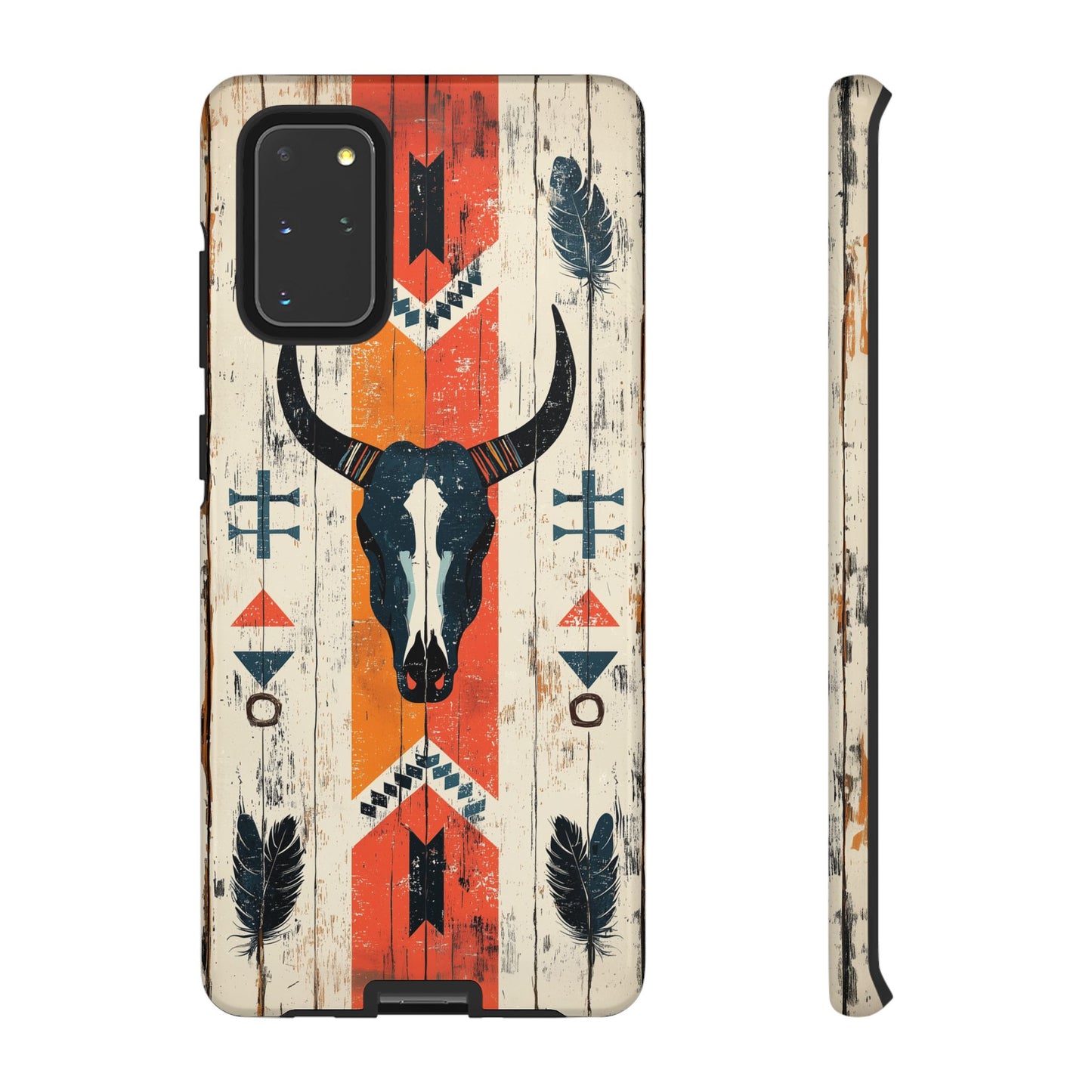Rustic Western Bull Skull Tough Samsung Galaxy Case – Distressed Wood Design, Dual-Layer Protection