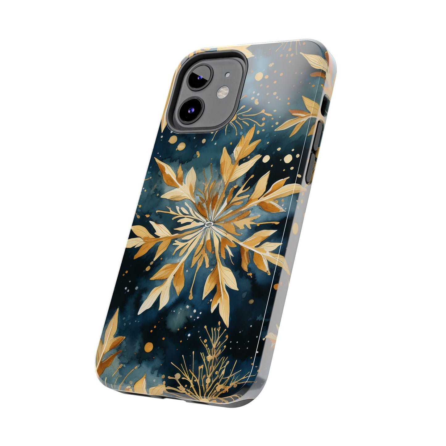 Gold Floral Snowflakes on Midnight Blue - iPhone Series Case