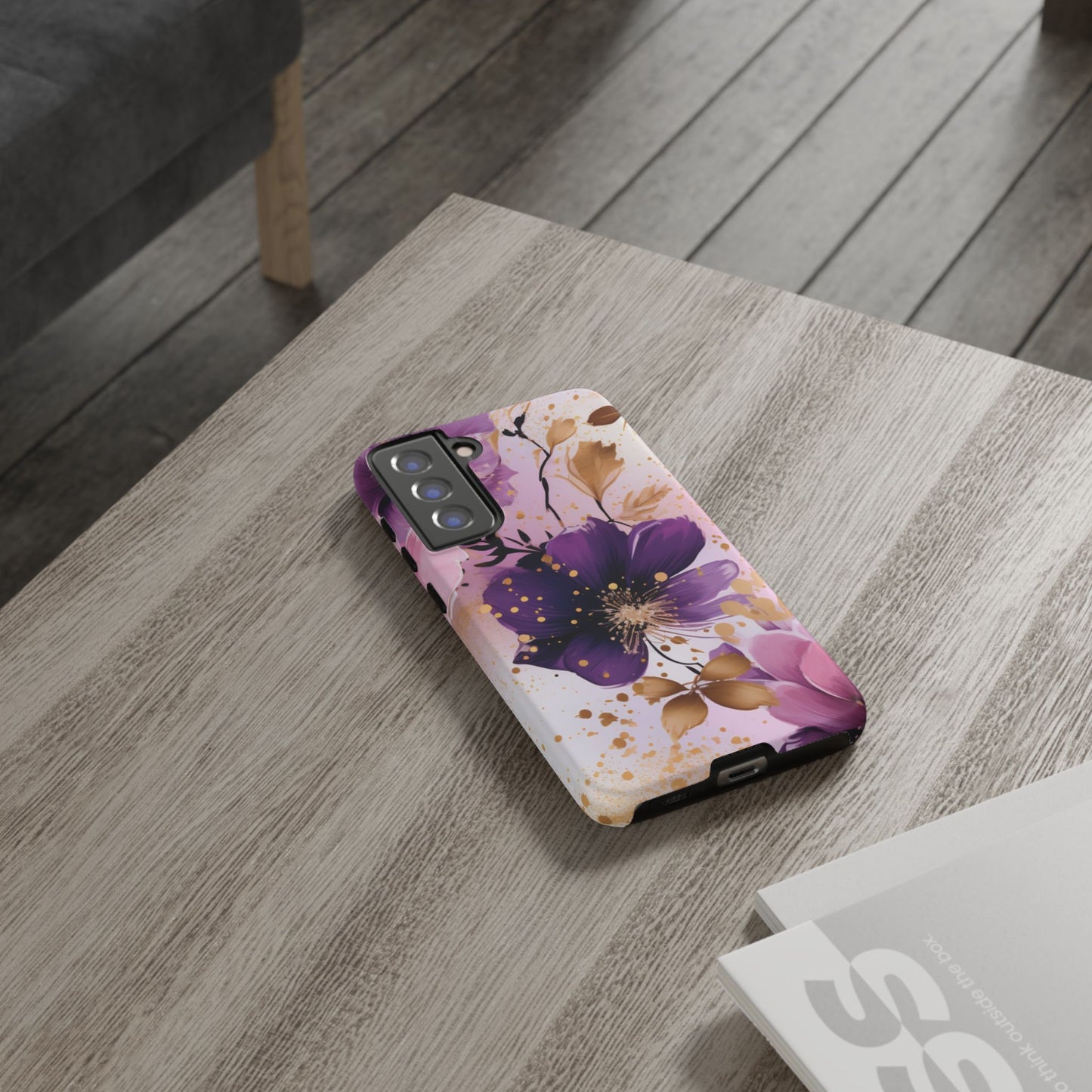 Elegant Purple & Gold Floral Samsung Galaxy Case - Luxe Flower Design