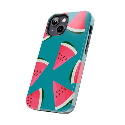 Watermelon Bliss iPhone Case – Vibrant Summer Fruit Design on Teal Background