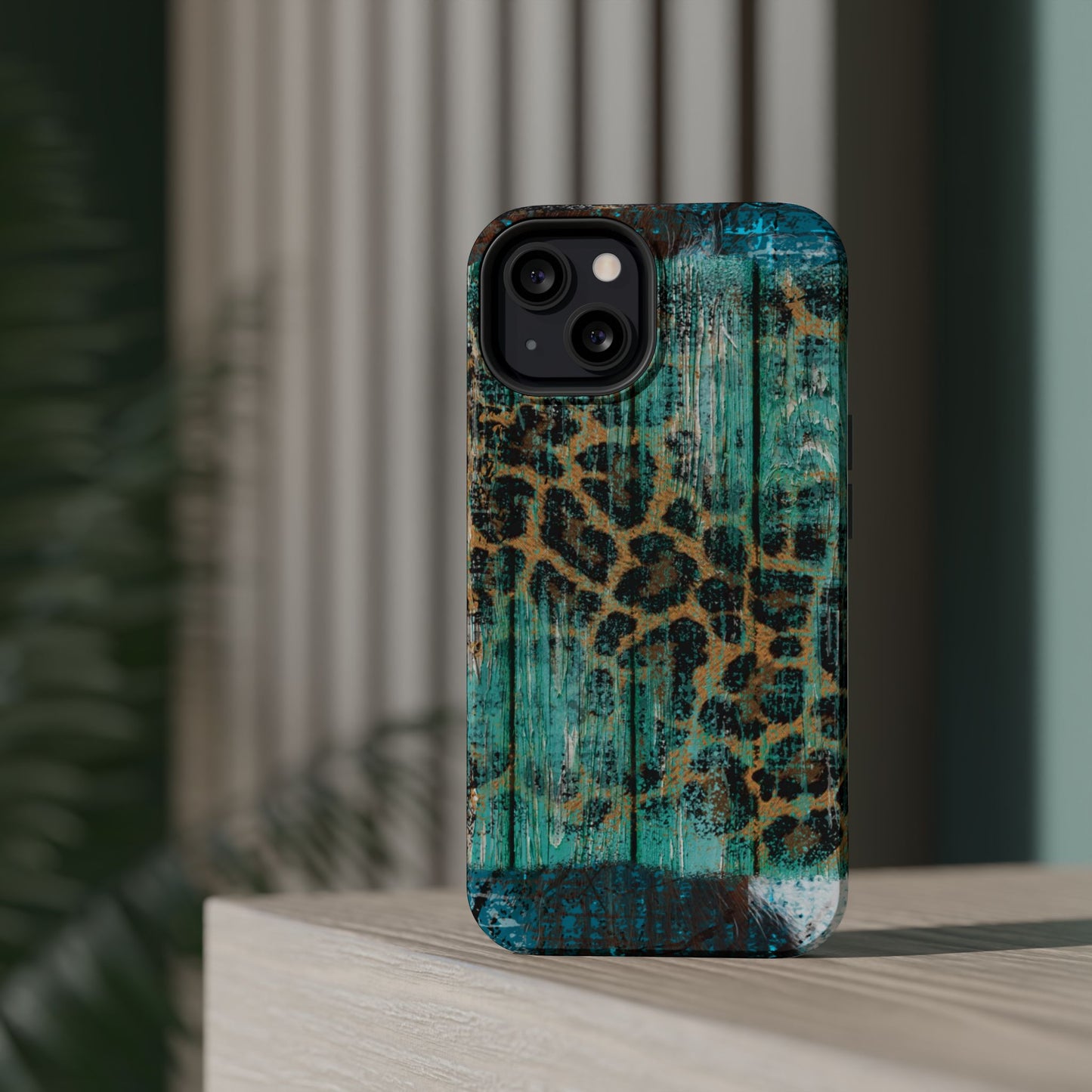 Turquoise Rustic Leopard Wood - MagSafe  iPhone Series Case