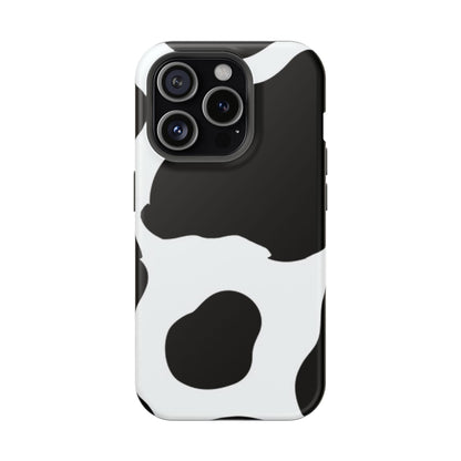 Bold Black and White Cow Print Tough MagSafe iPhone Case – Modern Animal Pattern with Dual-Layer Protection