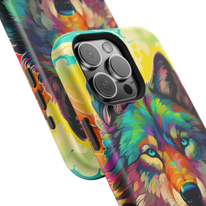 Rainbow Wolf in Bloom – MagSafe iPhone Case with Nature-Inspired Design