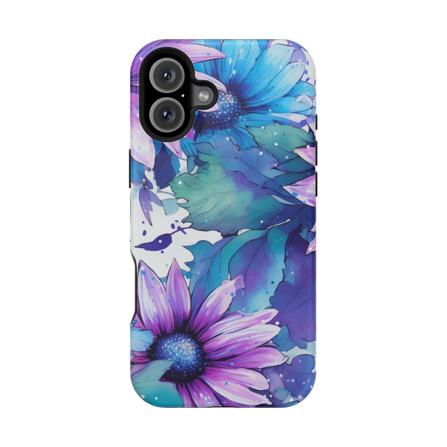 Purple & Teal Watercolor Floral MagSafe iPhone Case - Artistic Flower Design