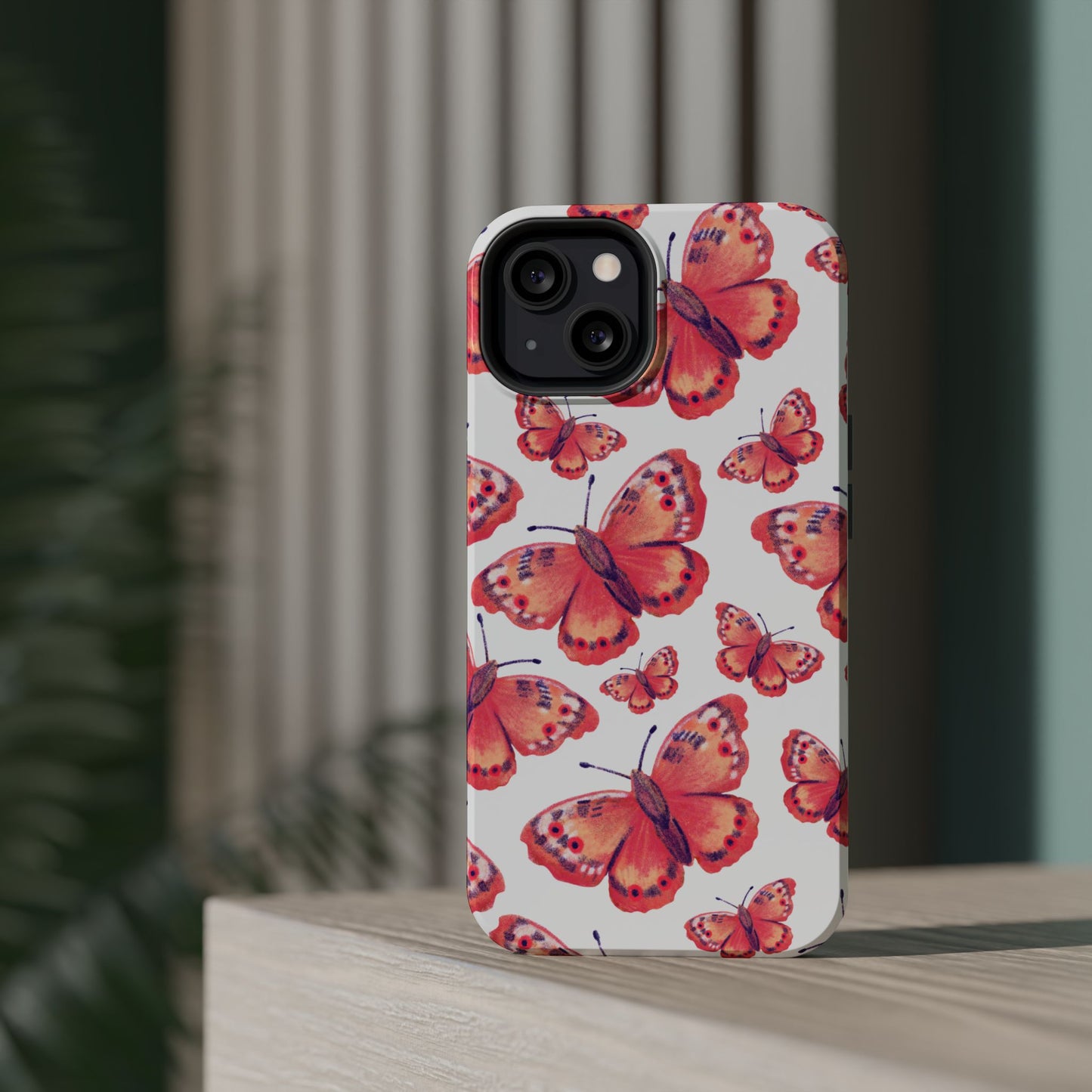 Coral Butterfly MagSafe iPhone Case – Slim, Protective Design with Bold Watercolor Print