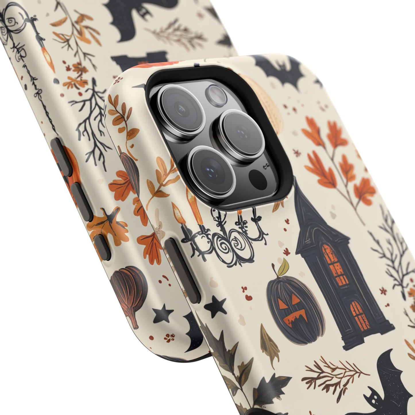 Haunted Halloween MagSafe iPhone Case – Haunted House, Bats, and Pumpkins Design