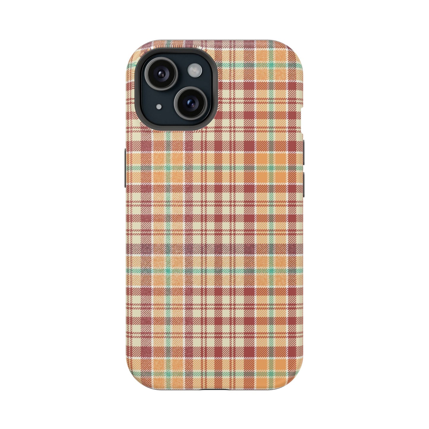 Retro Chic Plaid MagSafe iPhone Case in Red, Orange, Green & Cream – Vintage Design Meets Modern Tech