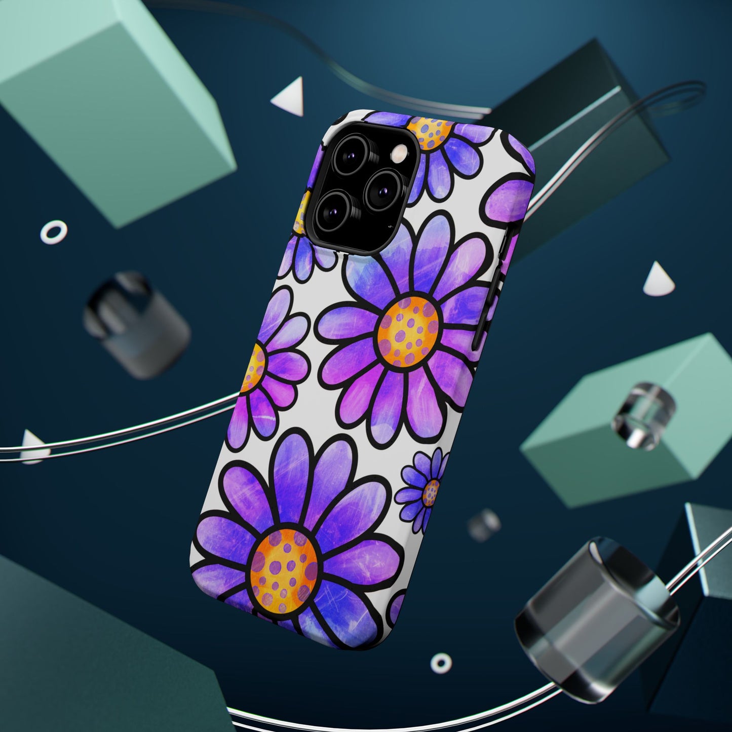 Purple Daisy Delight MagSafe iPhone Case – Slim Profile, Glossy Finish