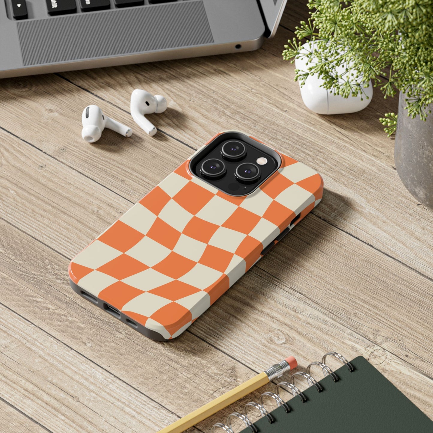 Wavy Retro Checkerboard iPhone Case – Shockproof, Matte Finish, Dual-Layer Protection