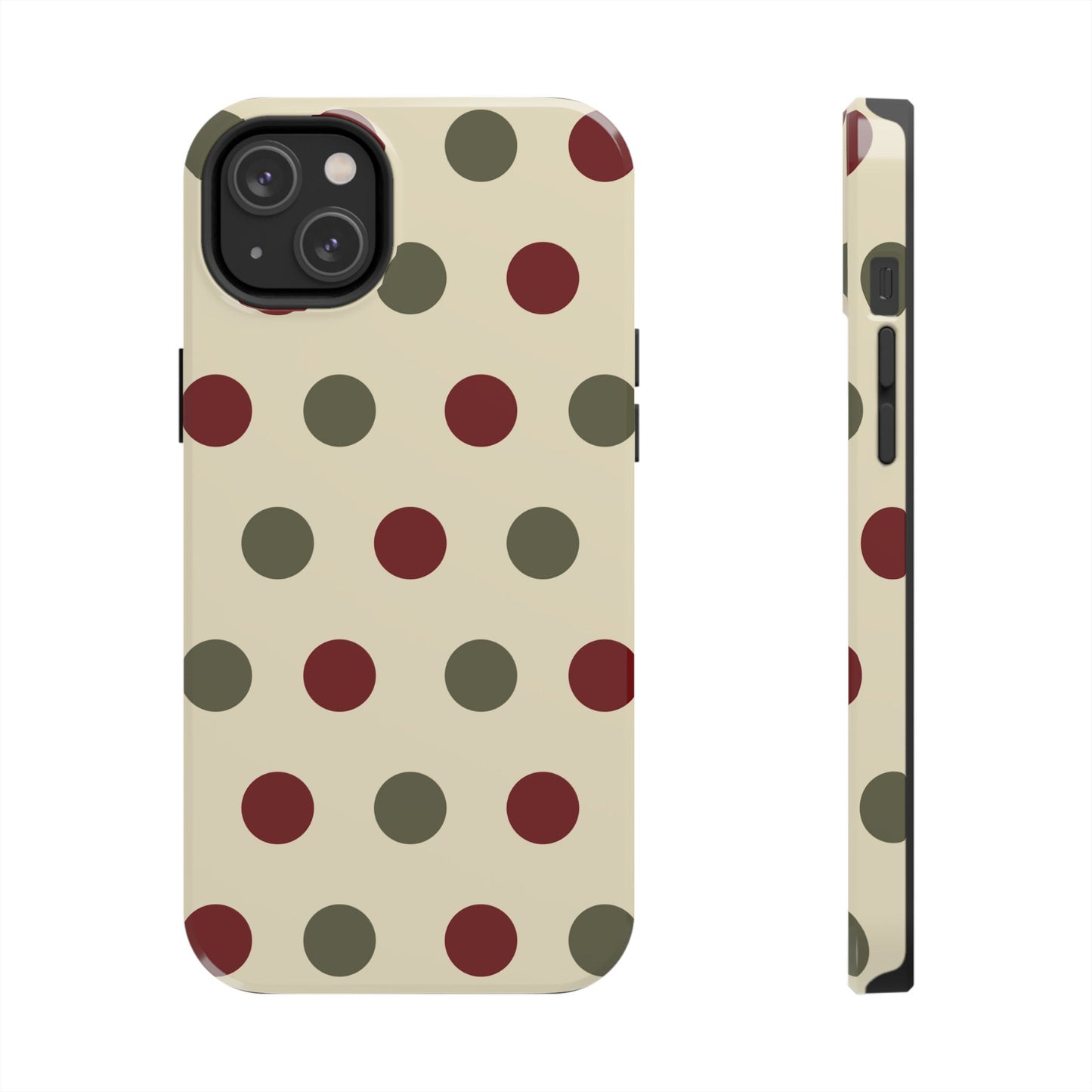 Red & Green Polka Dots on Cream – iPhone Case