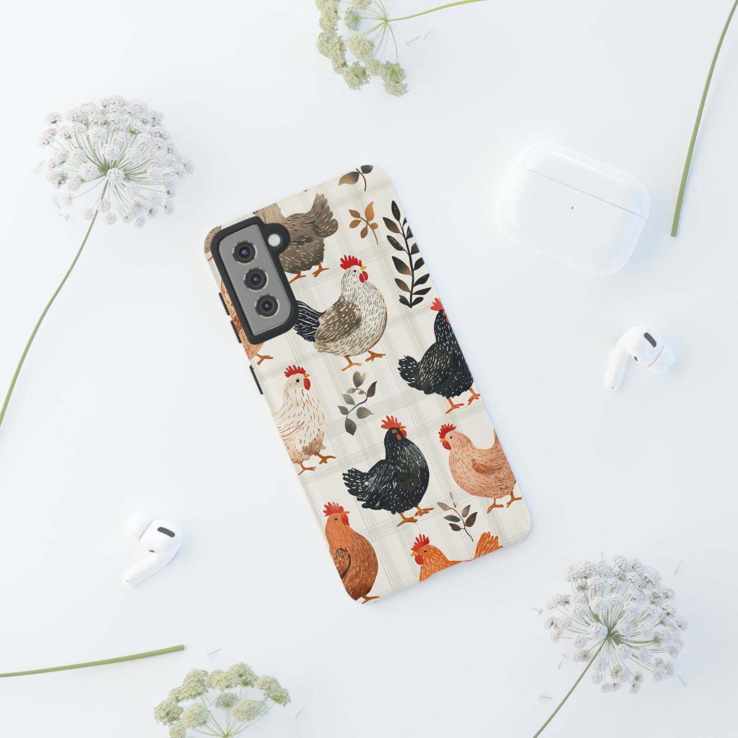 Samsung Galaxy Case: Vintage Chicken & Leaves – Farmhouse Style Case