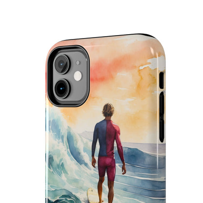 Surfer’s Sunset Wave iPhone Case – Vibrant Watercolor Design