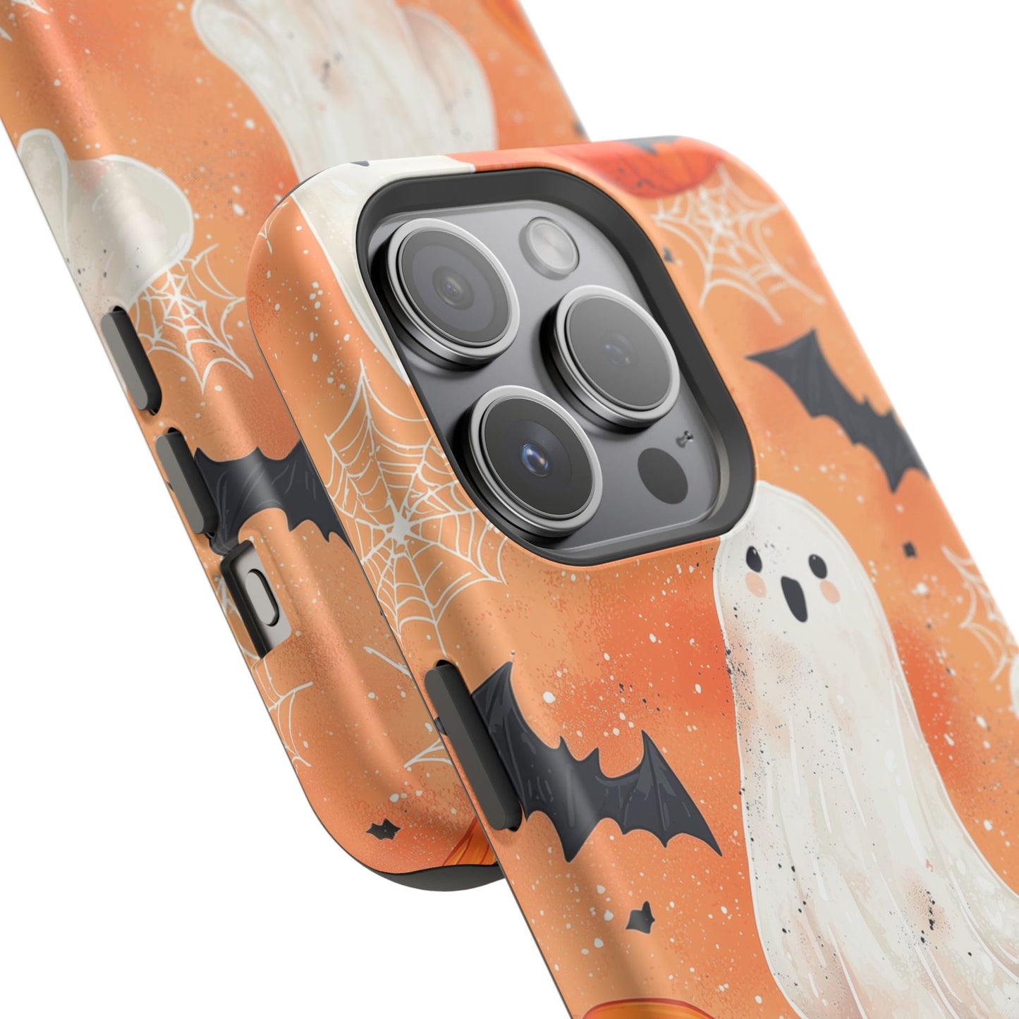 Spooky Cute Ghost MagSafe iPhone Case – Halloween Ghosts, Pumpkins, Bats & Cobwebs Design