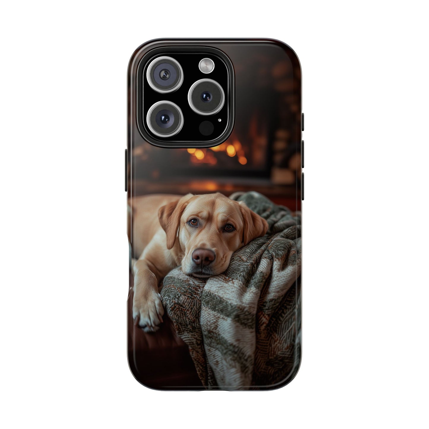 Cozy Labrador by Fireplace iPhone Case – Rustic Cabin Protective Cover