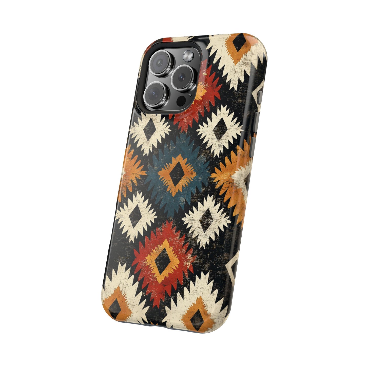 Rustic Tribal Sunburst Tough MagSafe iPhone Case – Vibrant Geometric Design, Dual-Layer Protection