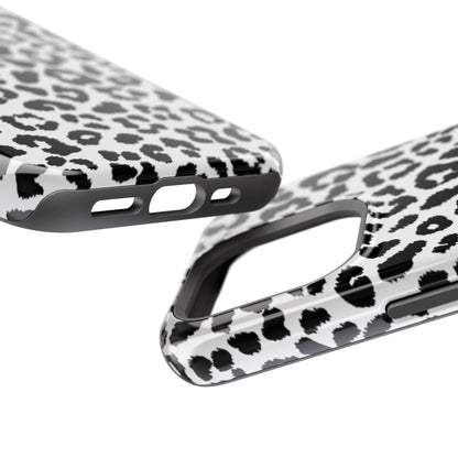 Monochrome Leopard Print Tough MagSafe iPhone Case – Classic Black and White Design with Dual-Layer Protection