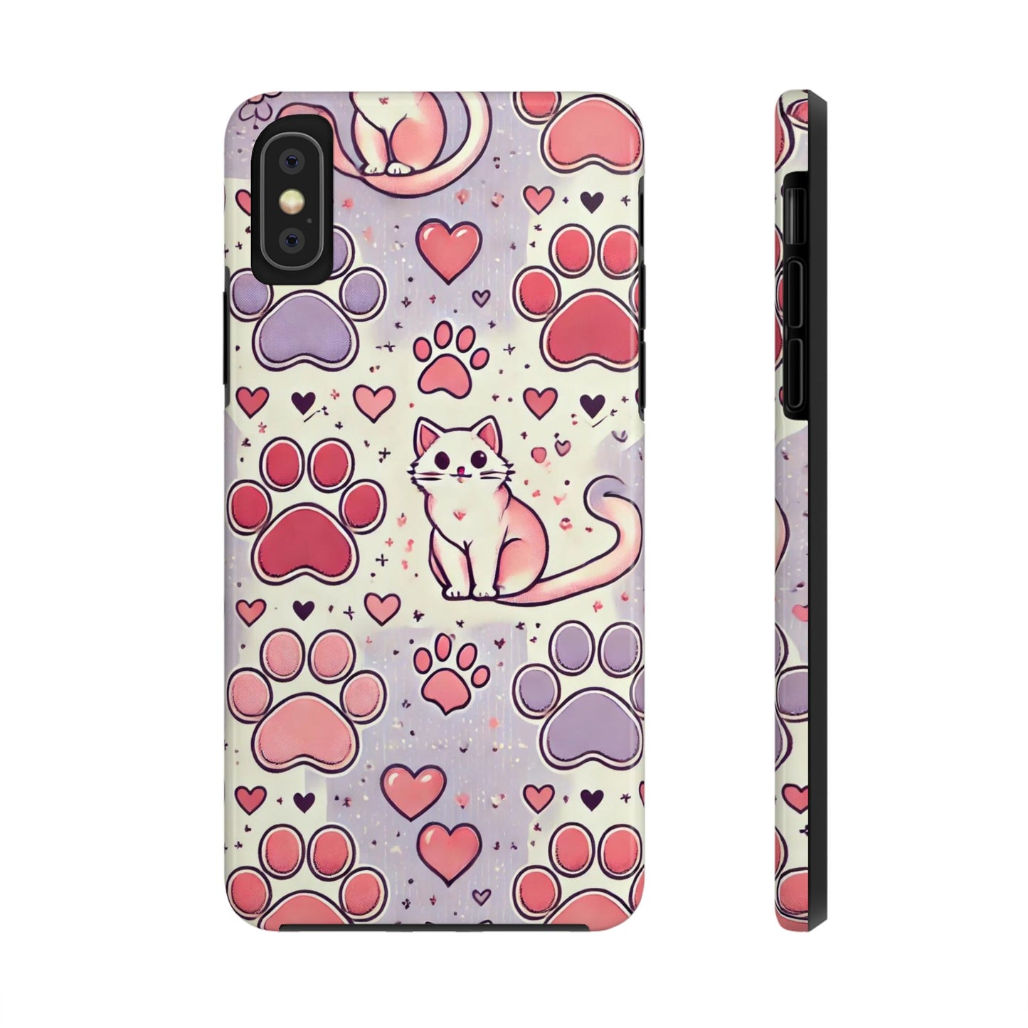 Cute Cat and Paw Print iPhone Case - Pet Lover’s Protective Cover