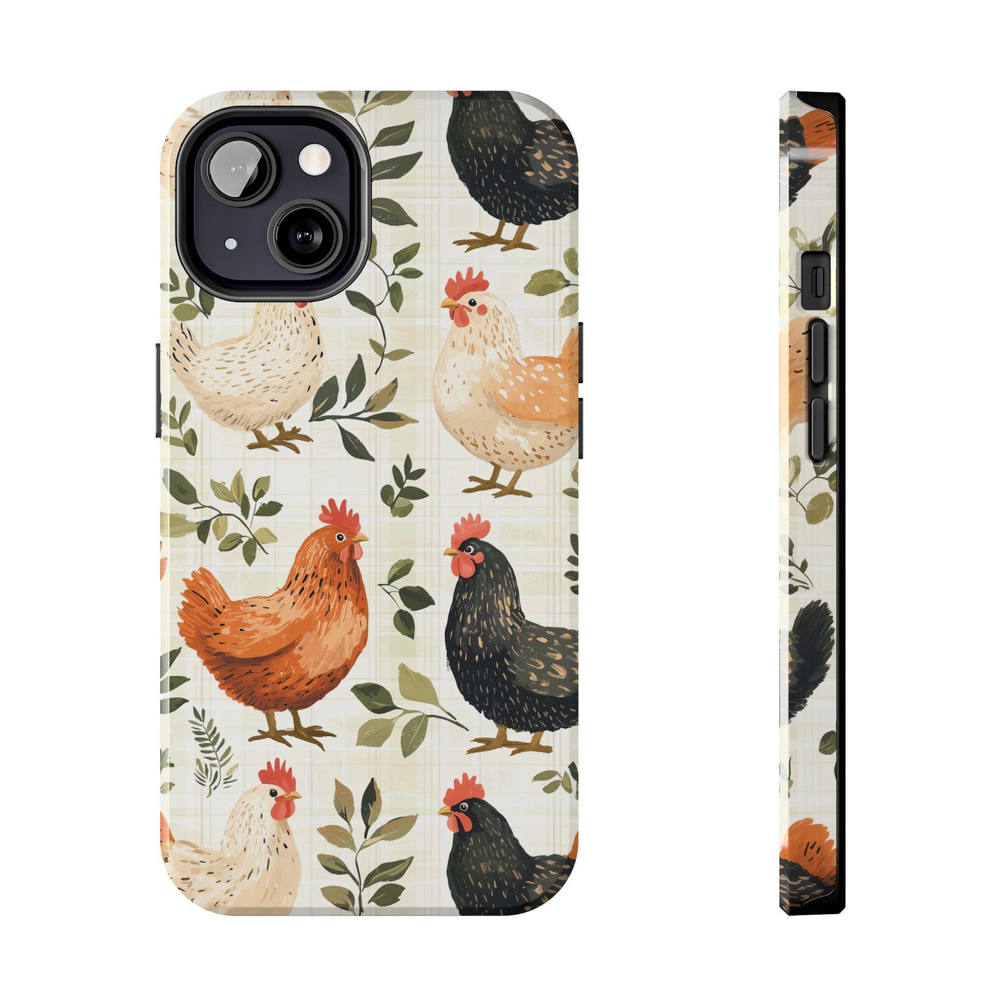 iPhone Case: Vintage Chicken Farmhouse Case – Rustic Leaves Design