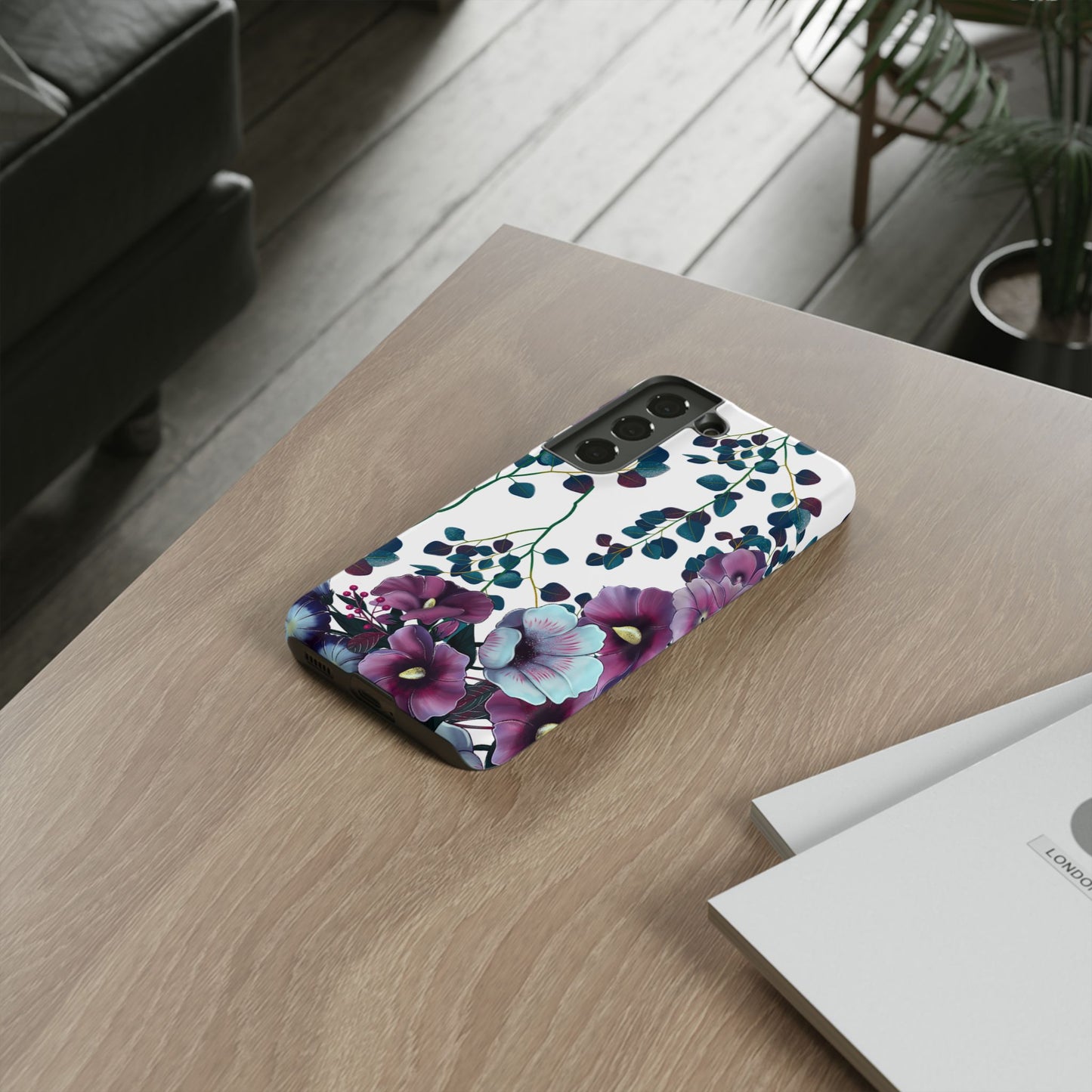 Moody Purple & Teal Floral Samsung Galaxy Series Case – Elegant Botanical Design