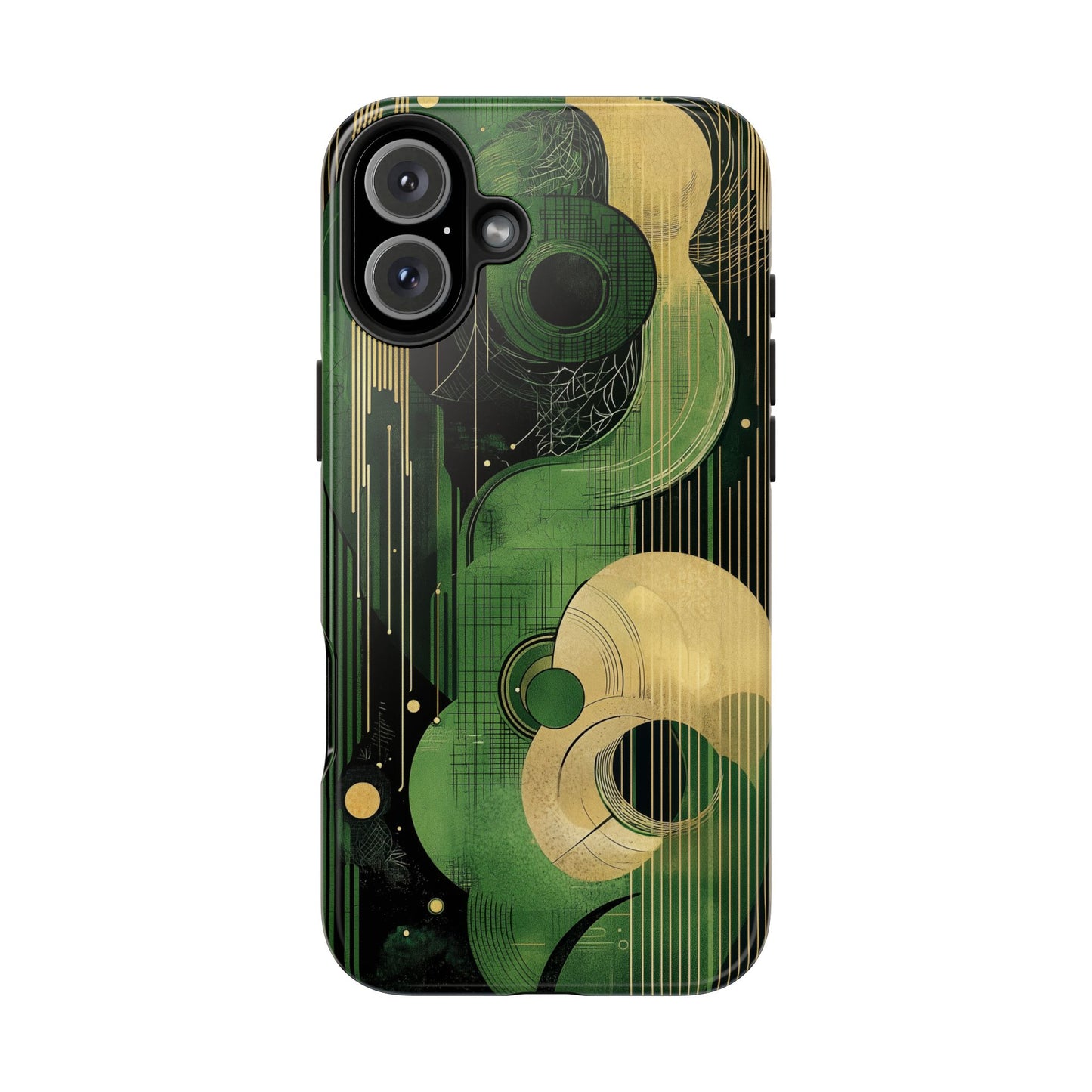 Abstract Green & Gold iPhone Case - Geometric Art Deco Protective Cover