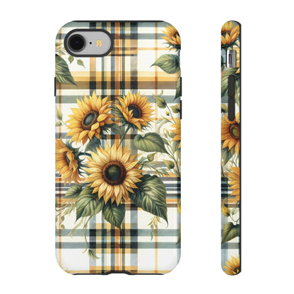 Cute Sunflower Phone Case - Sunny Blossom Plaid - Checkered Sunflowers Phone Case for iPhone & Samsung. Be Happy With These Bright Colors!