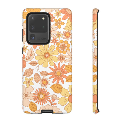 Vintage Floral Bloom Samsung Galaxy Case – Warm Orange & Yellow Retro Flower Design with Matte Finish