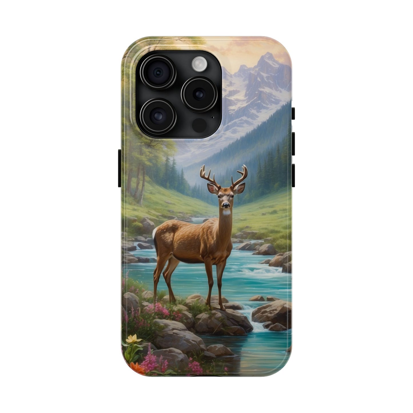 Alpine Serenity – Stag in Mountain Bliss iPhone Cases