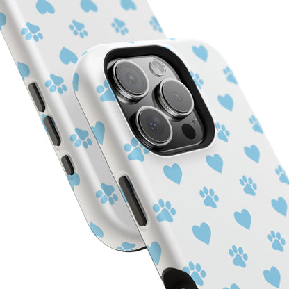 Blue Paw Prints & Hearts – MagSafe iPhone Case with Adorable Pet-Lover Design