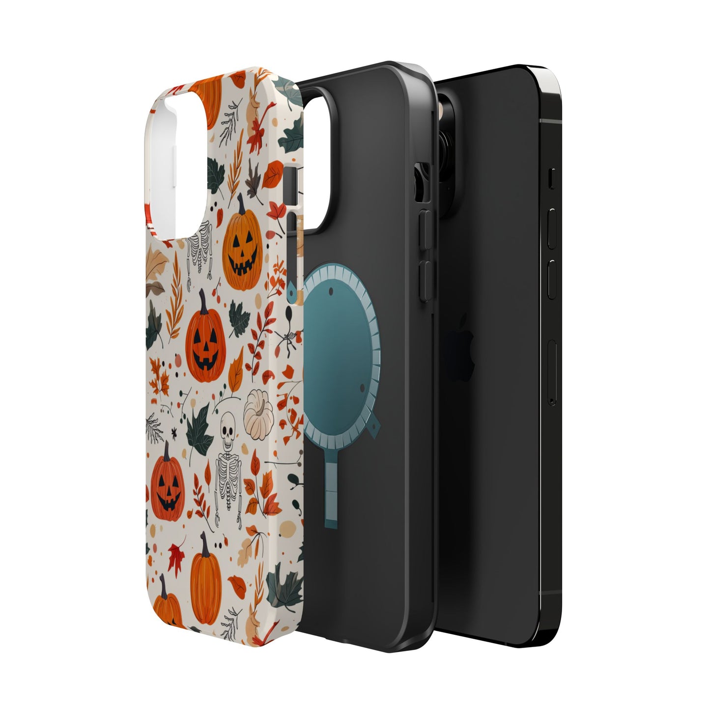 Halloween Pumpkin & Skeleton MagSafe iPhone Case – Spooky Autumn Design