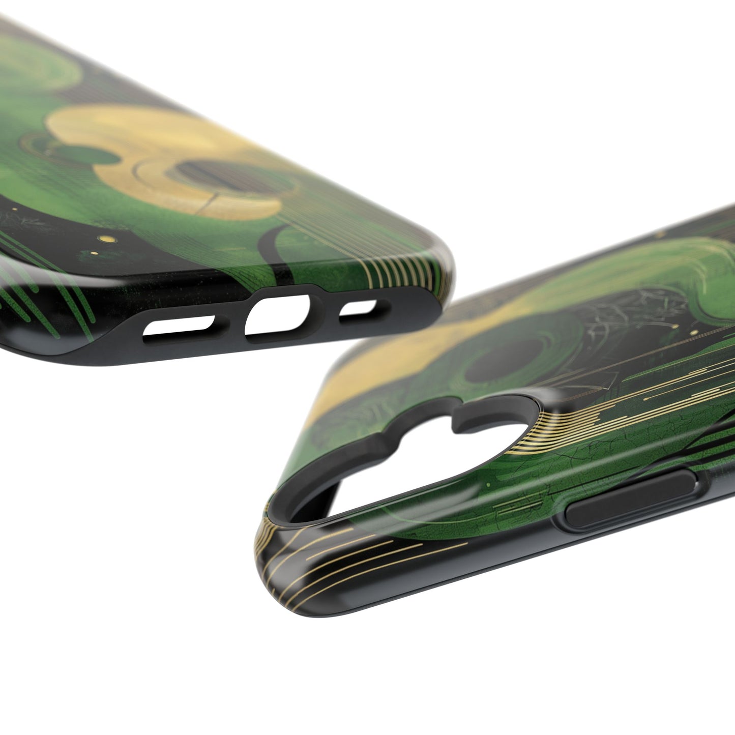 Abstract Green & Gold MagSafe iPhone Case - Geometric Art Deco Protective Cover