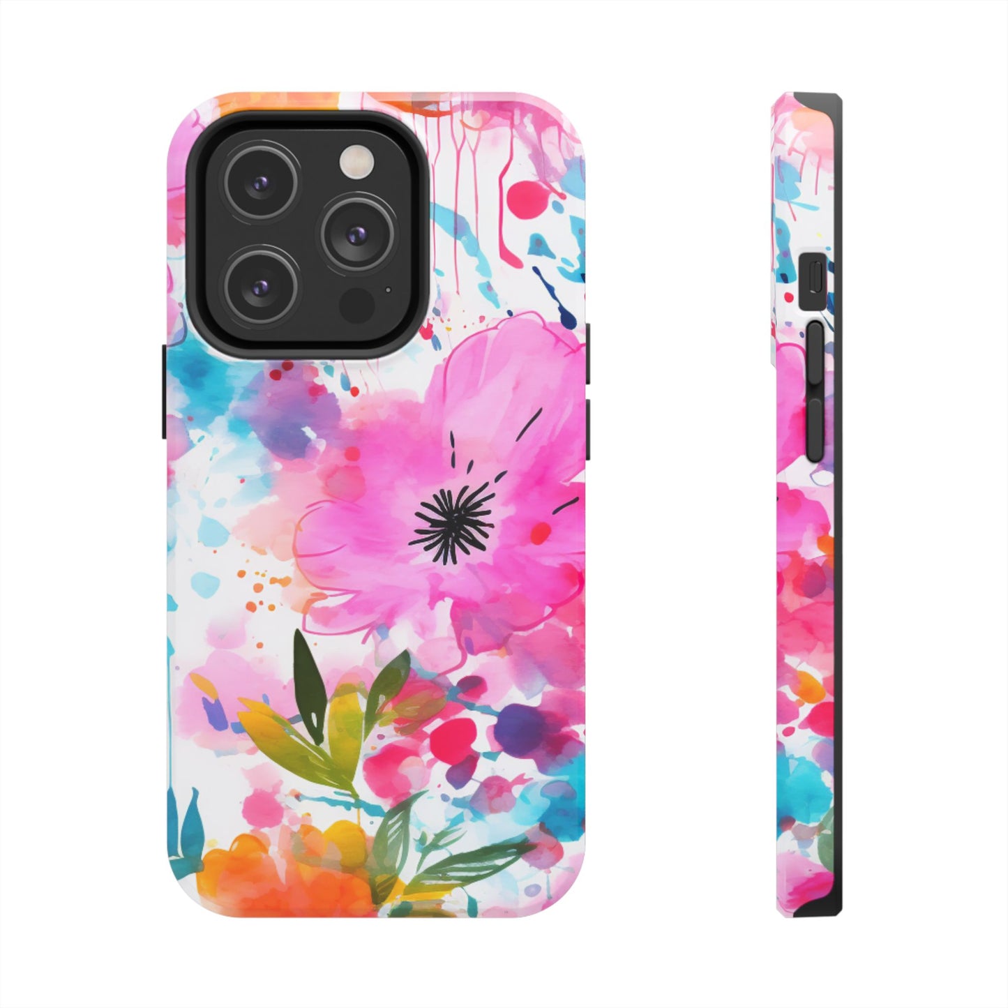 Color Splash Pink & Orange Watercolor Floral - iPhone Case