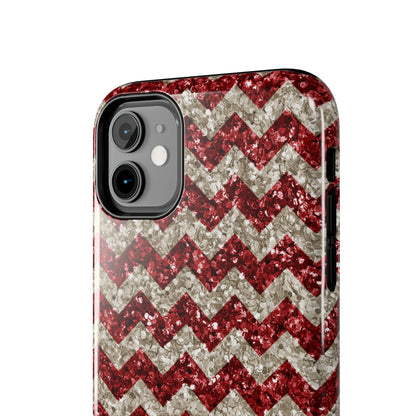 Sparkling Red & White Chevron – Glitter Illusion iPhone Case