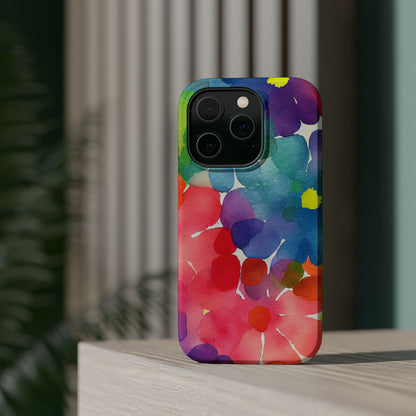 Rainbow Bloom Watercolor MagSafe iPhone Case – Slim Design, Glossy Finish