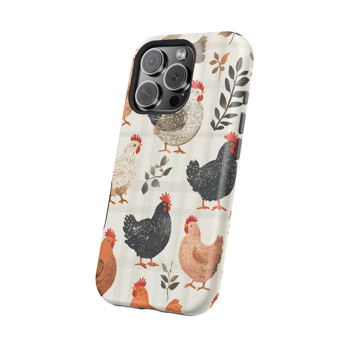 MagSafe iPhone Case: Vintage Chicken & Leaves – Farmhouse Style Case