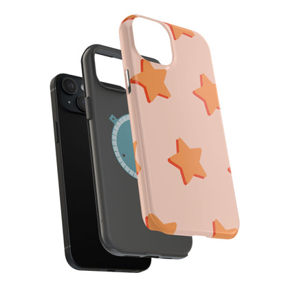 Retro Orange Stars MagSafe iPhone Case – Shock-Resistant, Smooth Matte Finish, Dual-Layer Design