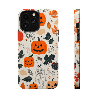 Spooky Pumpkin & Skeleton MagSafe iPhone Case – Halloween Jack-O'-Lantern Design