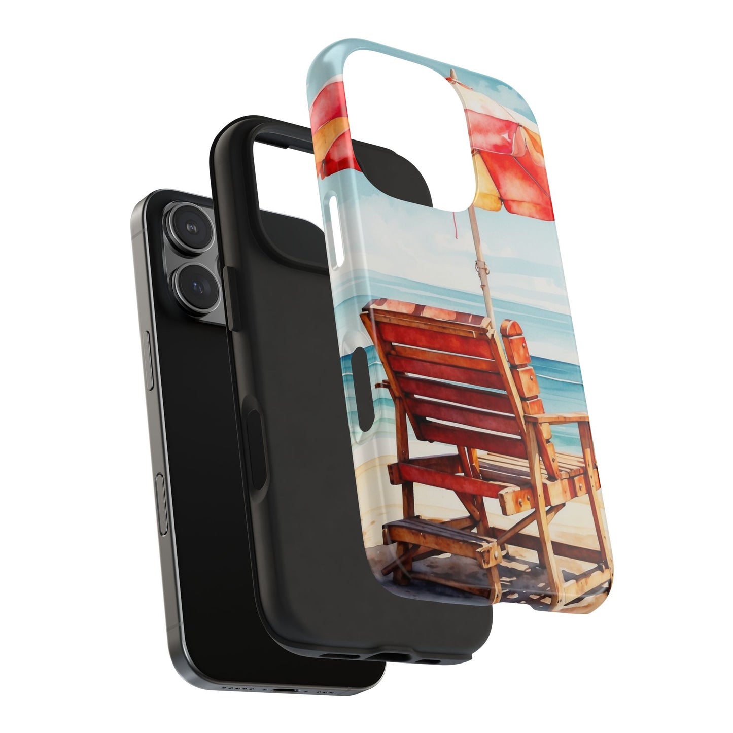 Beachfront Sunset Lounge iPhone Case – Vibrant Watercolor Design