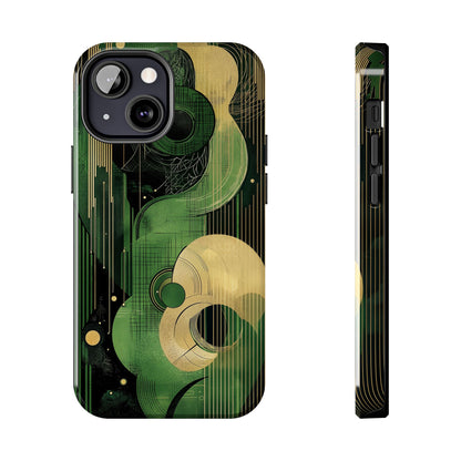 Abstract Green & Gold iPhone Case - Geometric Art Deco Protective Cover