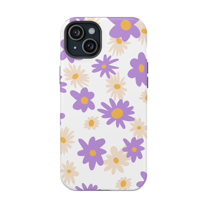 Retro Daisy Flower MagSafe iPhone Case – Pastel Purple & Cream Floral Design with Matte Finish