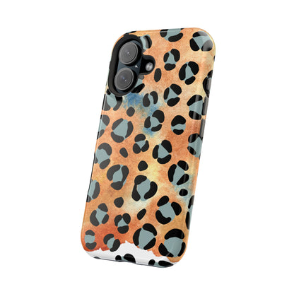 Sunset Watercolor Leopard Print Tough MagSafe iPhone Case – Artistic Animal Pattern with Dual-Layer Protection