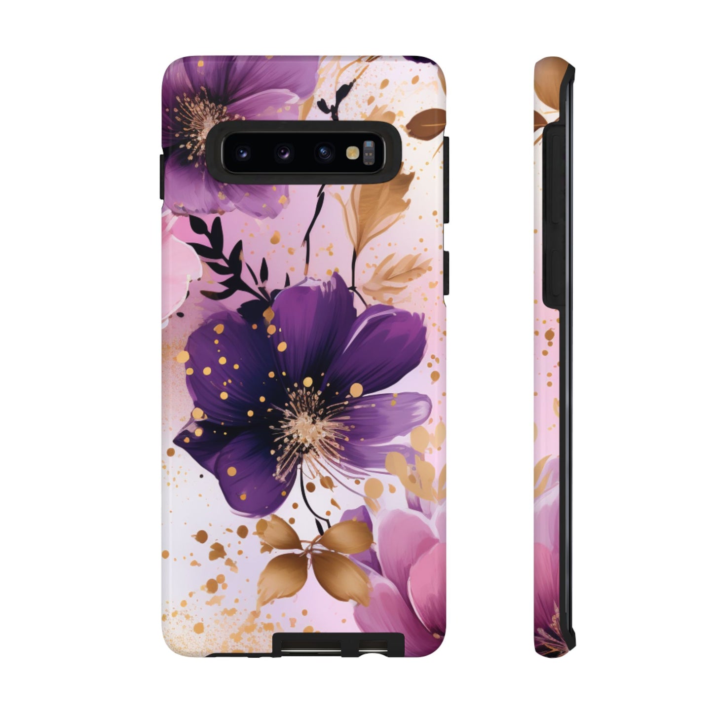 Elegant Purple & Gold Floral Samsung Galaxy Case - Luxe Flower Design