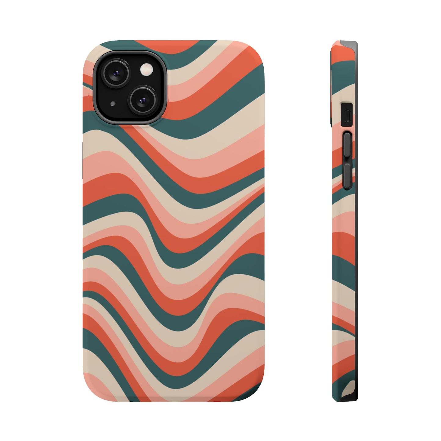 Groovy Waves MagSafe iPhone Case – Retro 70s-Inspired Stripes in Coral, Cream, and Teal