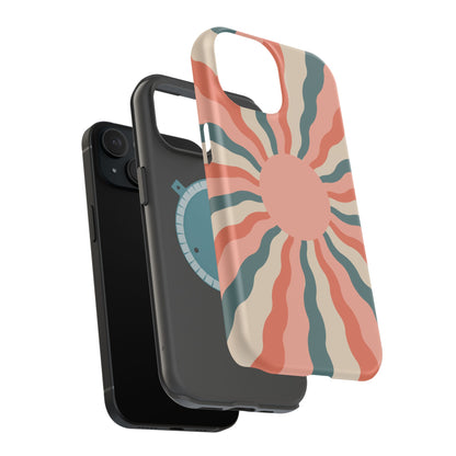 Retro Sunburst MagSafe iPhone Case – Bold 70s-Inspired Waves in Coral, Teal, and Cream